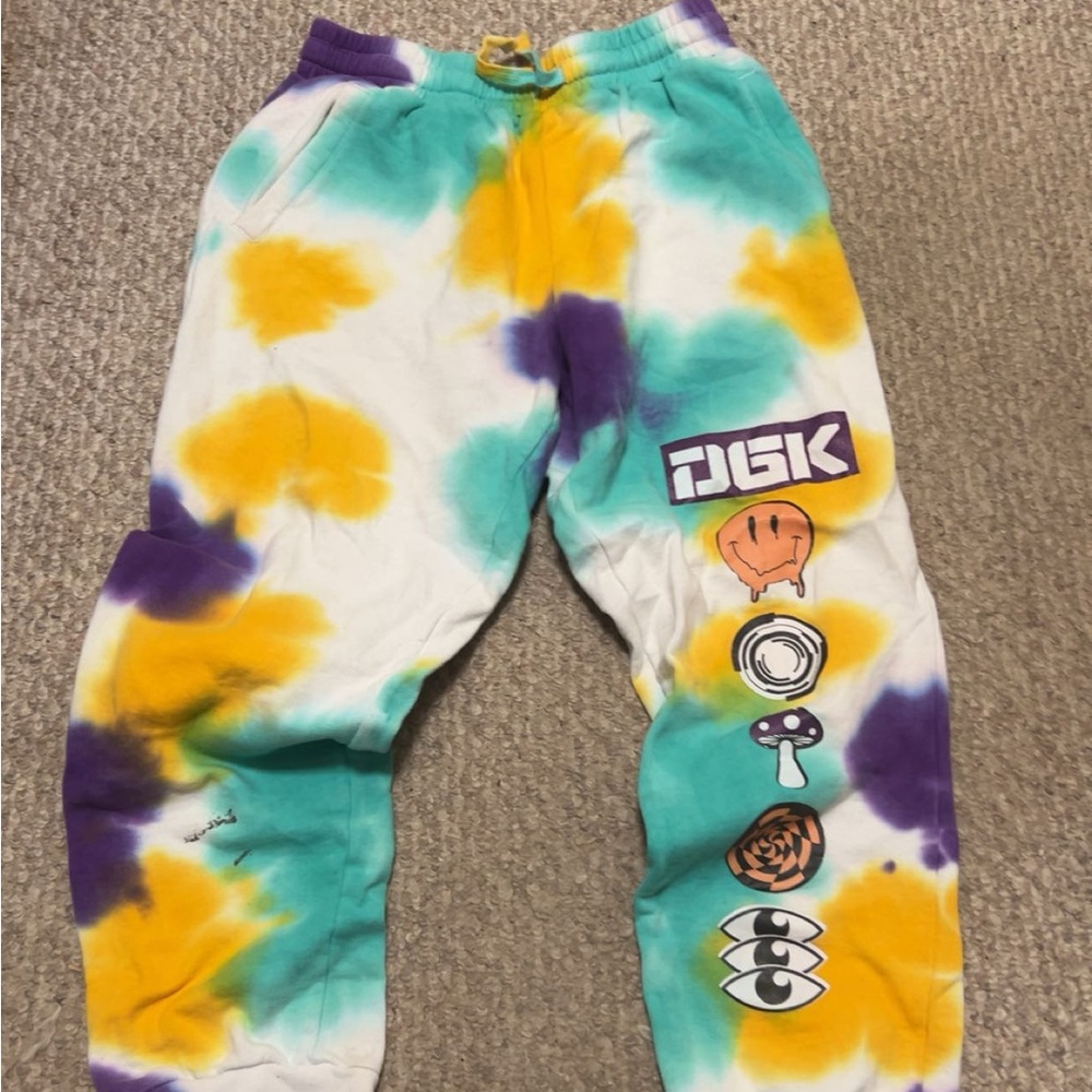 DGK Mens Tie-Dye Joggers - Purple, Yellow, and Green